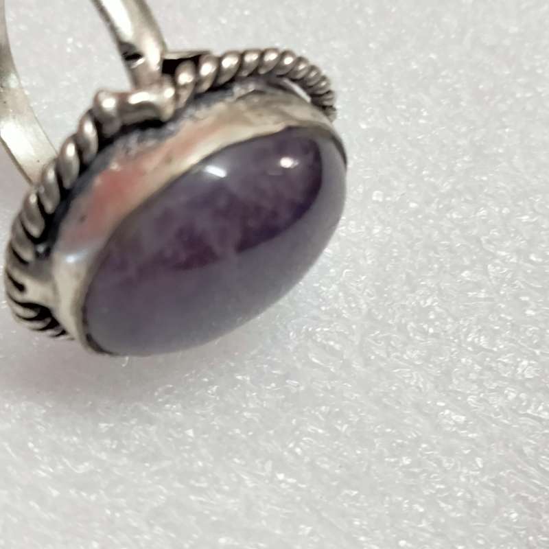 Dress RING Vintage Amethyst cabochon Silver tone composite