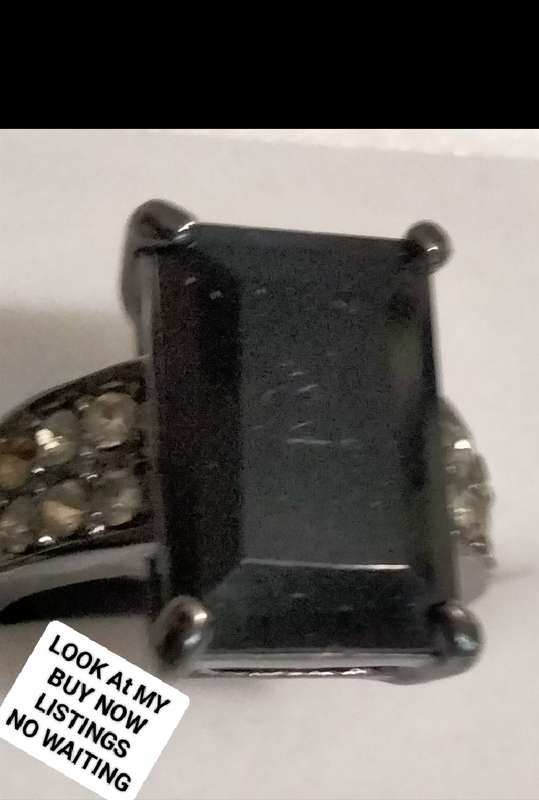 Dress RING Vintage Square dark composite stone - gunmetal tone