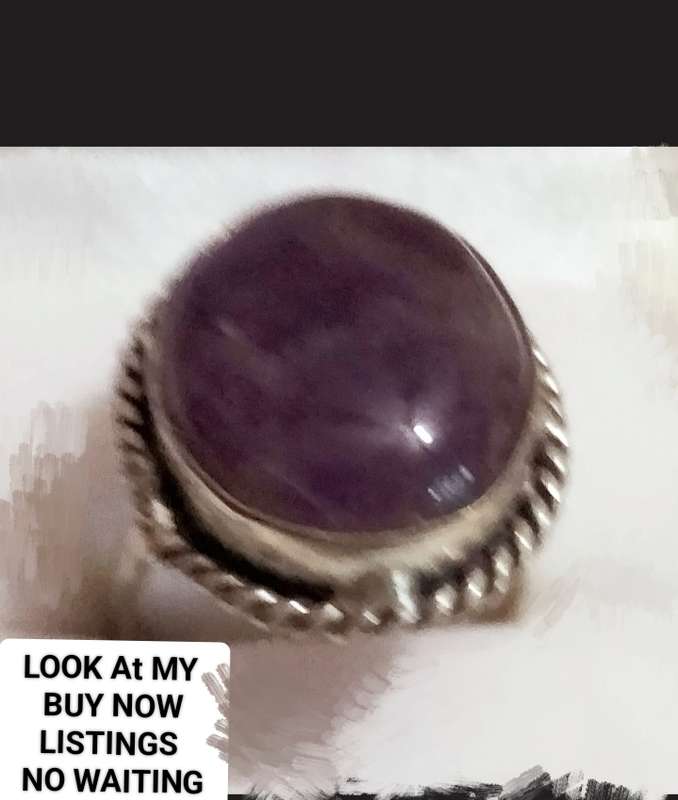 Dress RING Vintage Amethyst cabochon Silver tone composite