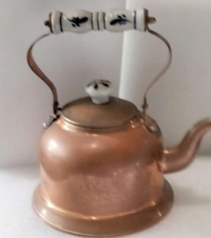Vintage Kettle Copperware Delft ceramic handle + Lid finial Look at my BUY NOW listings NO Waiting
