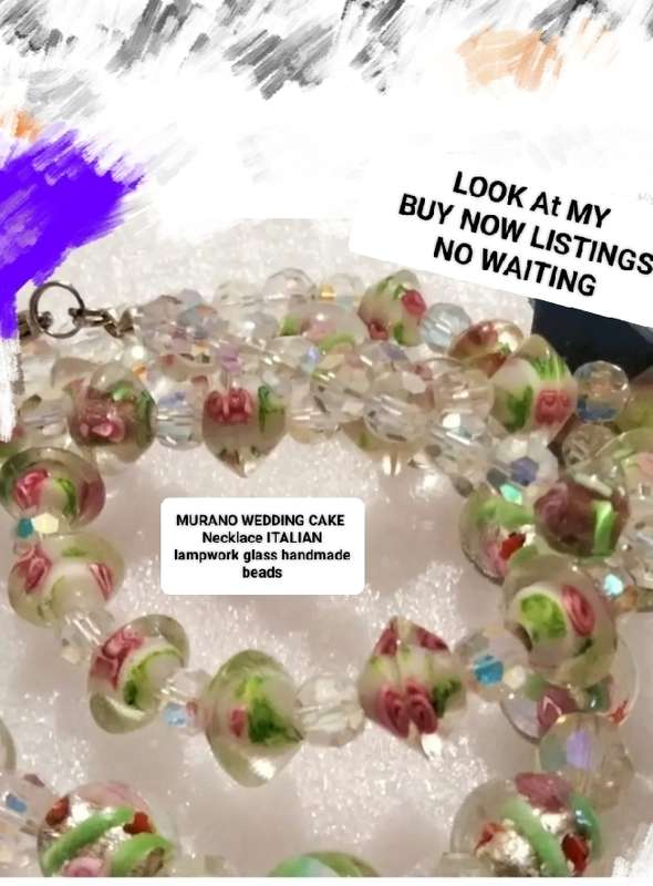 WEDDING Cake Murano lampwork glass hand made NECKLACE
