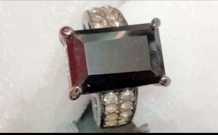 Dress RING Vintage Square dark composite stone - gunmetal tone