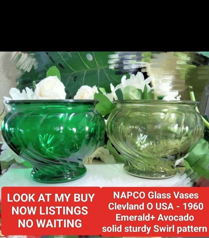2 1960 NAPCO Glass Clevland O USA Vases  Swirl pattern LOOK At My BUY NOW Listings NO WAITING