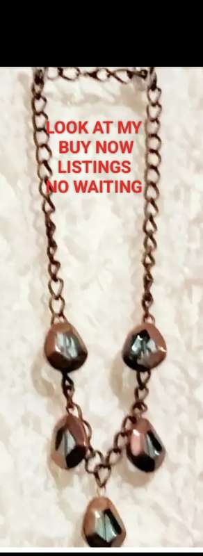 NECKLACE mod metal chain Glass beads Blue+Copper LOOK At My BUY NOW-NO WAITING