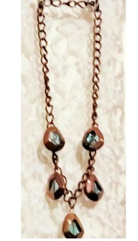 NECKLACE mod metal chain Glass beads Blue+Copper LOOK At My BUY NOW-NO WAITING