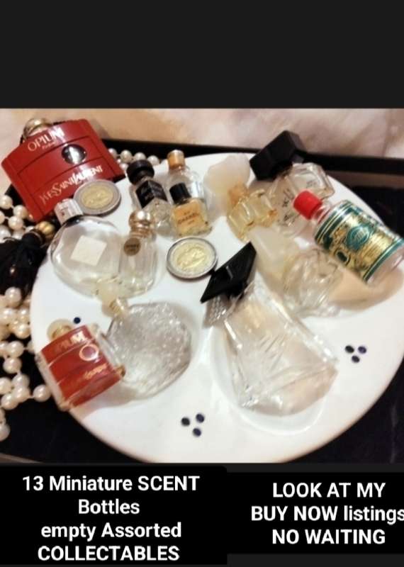 Collectibles 13 SCENT miniature Bottles empty+History LOOK at My BUY NOW listings NO WAITING