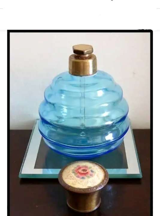 Art Deco steps Glass Perfume bottle BRASS Stopper Embroidery Lid LOOK At My BUY NOW