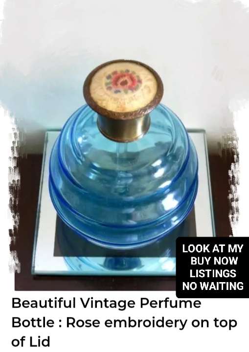 Art Deco steps Glass Perfume bottle BRASS Stopper Embroidery Lid LOOK At My BUY NOW