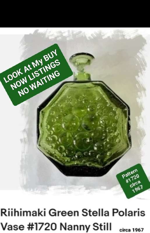 Vase 1 RIIHIMAKI Glass Moss Green #1720 Nanny Still Stella Polaris LOOK at my BUY NOW- NO WAITING