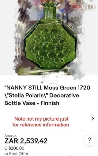 Vase 1 RIIHIMAKI Glass Moss Green #1720 Nanny Still Stella Polaris LOOK at my BUY NOW- NO WAITING