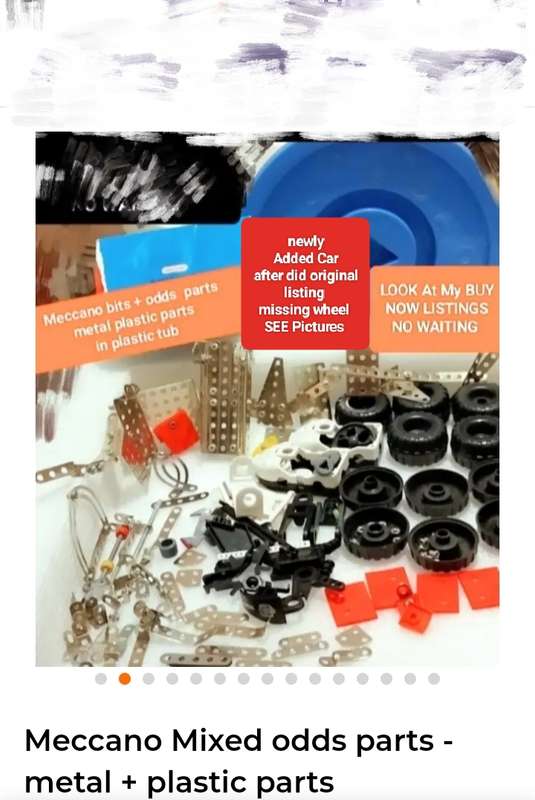 Meccano Mixed odds parts metal+ plastic parts Used+plastic storage tub-brochureREAD+seePic added car