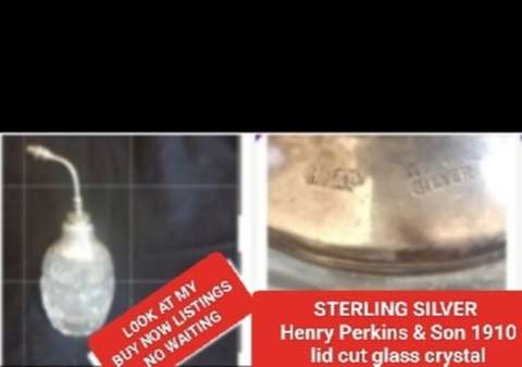 Circa1910 Antique Scent Bottle STERLING SILVER Henry Perkins+Son-CrystalLOOK atMyBUY NOW-NO WAITING