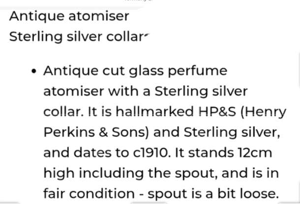 Circa1910 Antique Scent Bottle STERLING SILVER Henry Perkins+Son-CrystalLOOK atMyBUY NOW-NO WAITING
