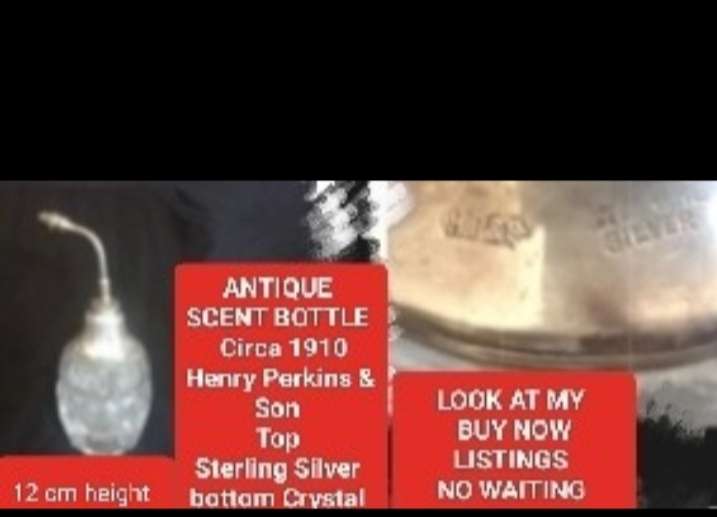 Circa1910 Antique Scent Bottle STERLING SILVER Henry Perkins+Son-CrystalLOOK atMyBUY NOW-NO WAITING