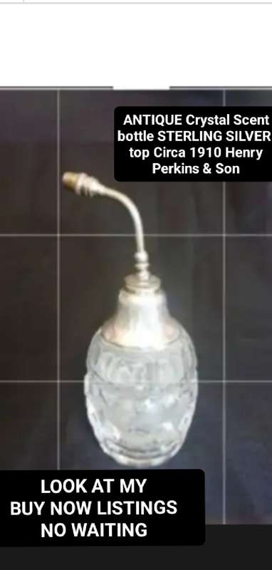 Circa1910 Antique Scent Bottle STERLING SILVER Henry Perkins+Son-CrystalLOOK atMyBUY NOW-NO WAITING