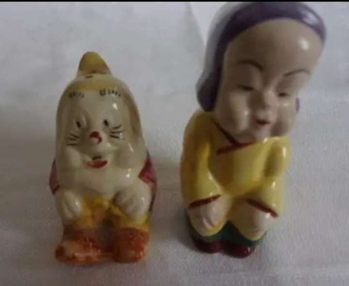 5 items SALTS -part Set Vintage 3 BURLEIGH WARE  + 1 dwarf + 1 Snow White