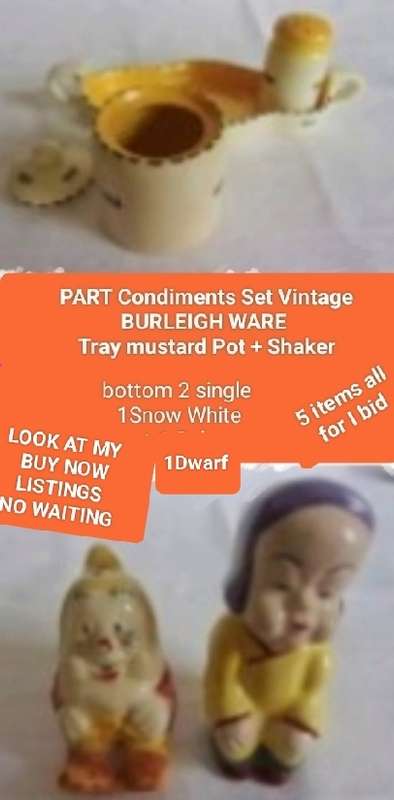 5 items SALTS -part Set Vintage 3 BURLEIGH WARE  + 1 dwarf + 1 Snow White
