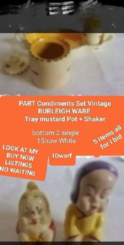 5 items SALTS -part Set Vintage 3 BURLEIGH WARE  + 1 dwarf + 1 Snow White