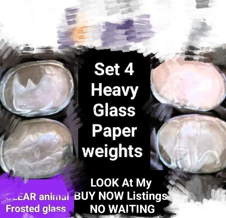Set 4 Paperweight - heavy Glass Cast Sandblasted Projected in 3D to front