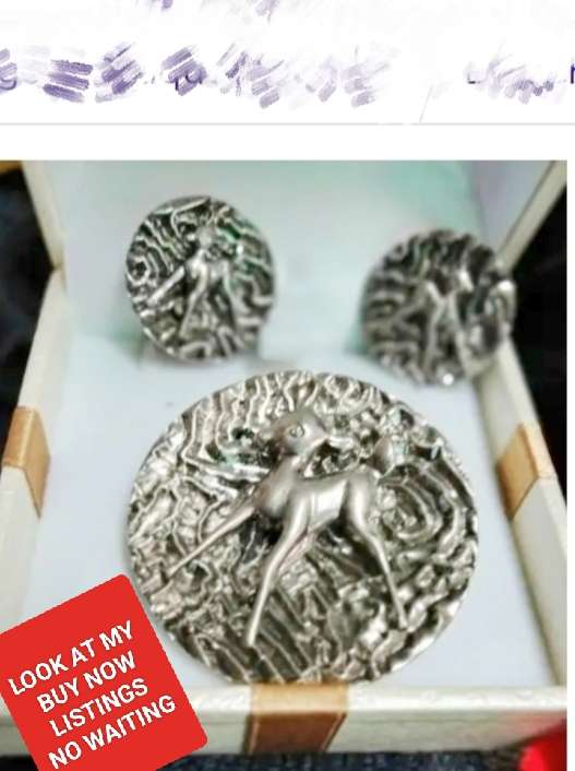 vintage Brooch +Clip on Earrings Bambi LOOK At My BUY NOW - NO WAITING