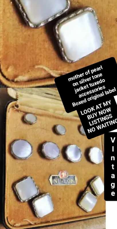 Boxed 1950s NU-LOK TUXEDO SET MOP 2 CUFF LINKS 4 TUXEDO BUTTONS 3 STUDS