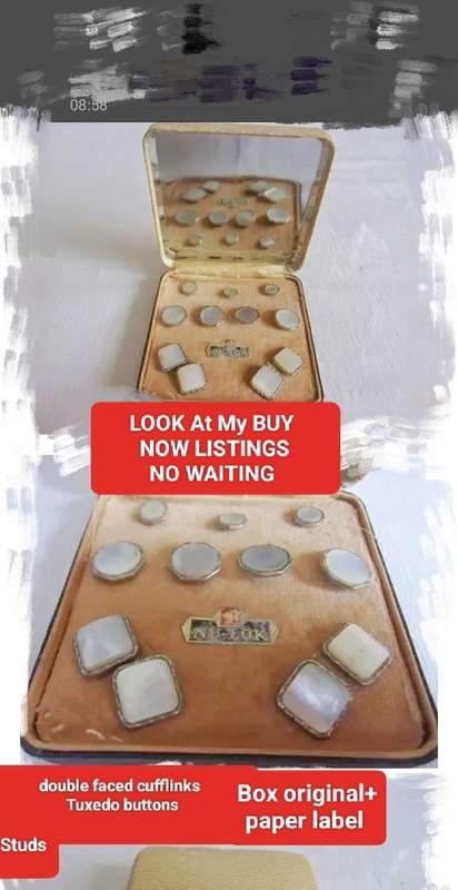 Boxed 1950s NU-LOK TUXEDO SET MOP 2 CUFF LINKS 4 TUXEDO BUTTONS 3 STUDS