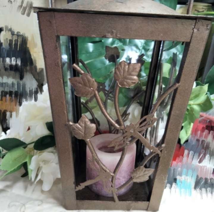 Lantern Candle holder LARGE METAL Traditional floral - insect -LOOK At My BUY NOW-NO WAITING