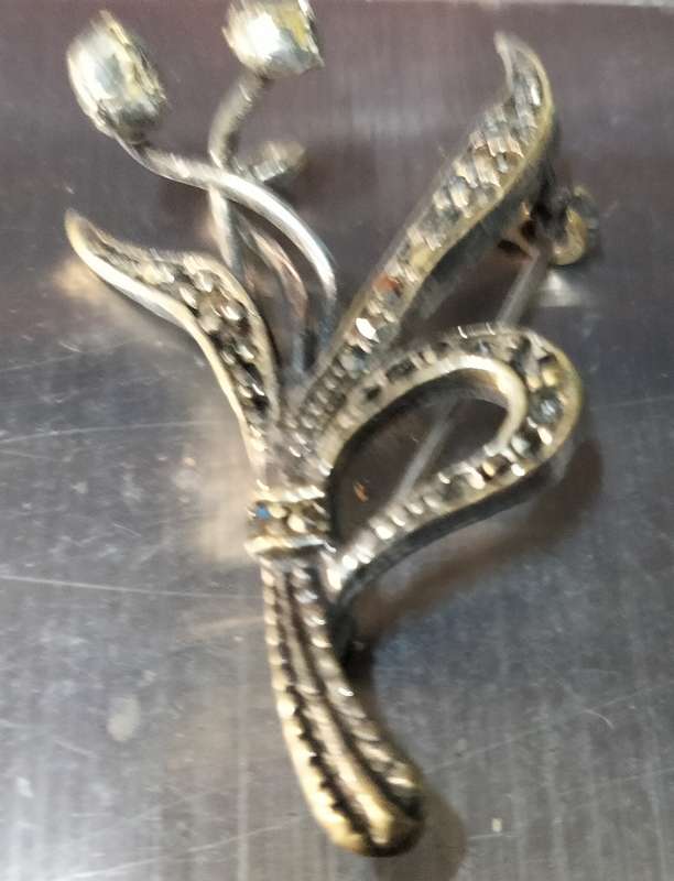 Brooch  MARCASITE-1 bouquet missing flower stones LOOK At My BUY NOW LISTINGS NO WAITING