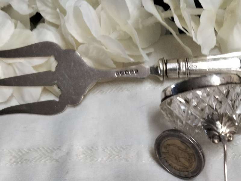 Antique Sterling Silver Bread fork+Spoon40 gr.-Open salt Sterling Silver Collar W. 34 gr. for 1 bid