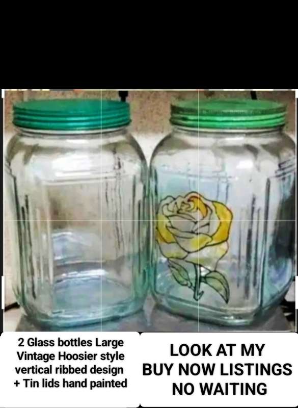 1 Sweeties Glass Bottles + Green Tin lid HOOSIER  Bid for 1 - Available 2 at My Buy Now-No Waiting