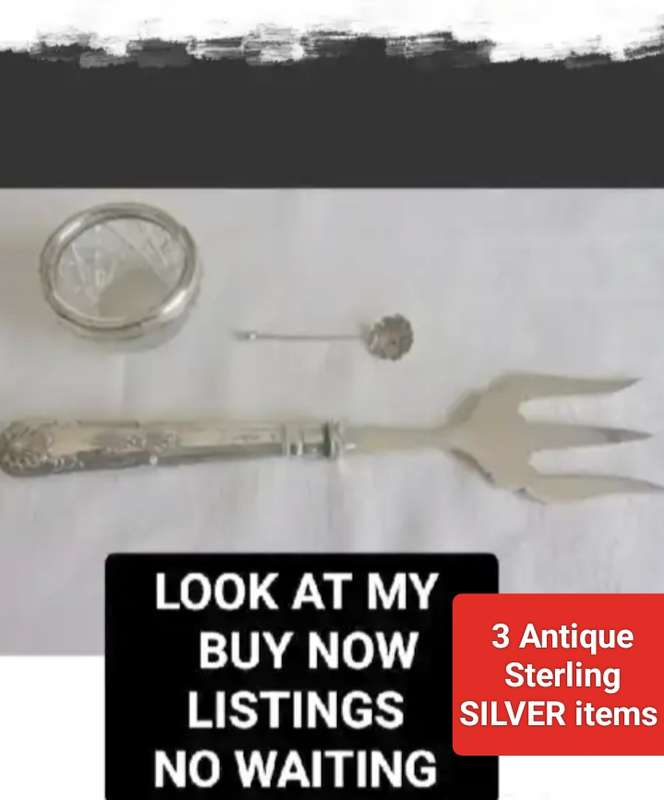 Antique Sterling Silver Bread fork+Spoon40 gr.-Open salt Sterling Silver Collar W. 34 gr. for 1 bid