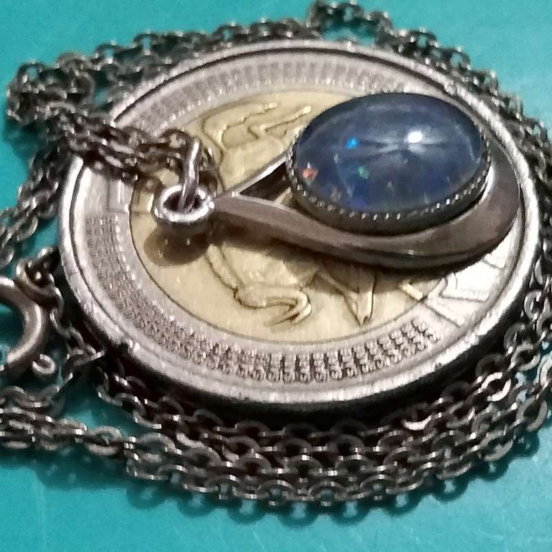 Sterling Silver Opal blue firelight tear drop Pendant Necklace+A ChainLOOK at my Buy Now  NO WAITING