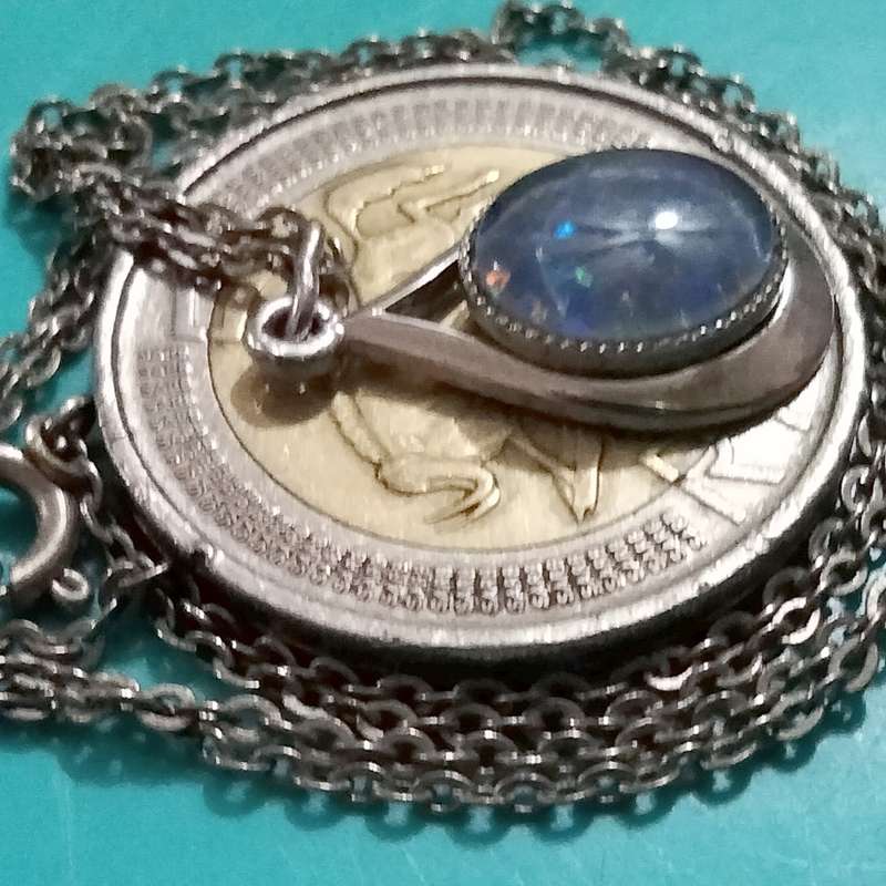 Sterling Silver Opal blue firelight tear drop Pendant Necklace+A ChainLOOK at my Buy Now  NO WAITING