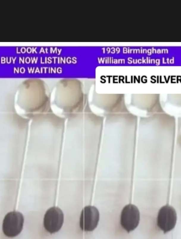 Antique 1939 STERLING SILVER - 5 set coffee bean top Spoons  hallmarked all one bid