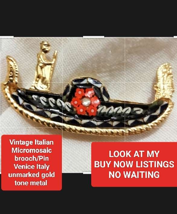 BROOCH Vintage ITALIAN Micromosaic brooch Venice Gold tone metal LOOK At My BUY NOW NO WAITING