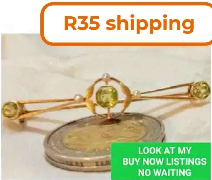 Vintage Citrine glass stones+Faux pearls Brooch Gold tone LOOK At My BUY NOW-NO WAITING