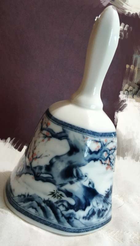 Bell Porcelain+Clanger design Oriental Tree blossom Birds mountains LOOK at my BUY NOW-NO WAITING