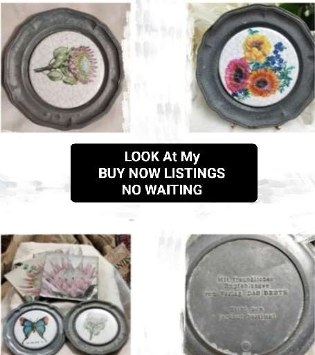 Pewter+tile 3 Drip Coasters Protea+butterfly+Flowers +LOOK at my BUY NOW listings NO WAITING