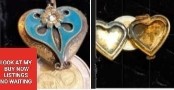 Pendant -LOCKET Heart Double sided hinged Nouveau style oxidised gold  tone