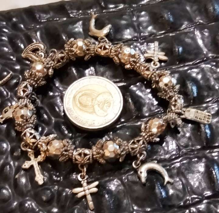 Take 2 bracelet Stretch charms Silver Tone costume jewellery look at my Buy Now listings No Waiting