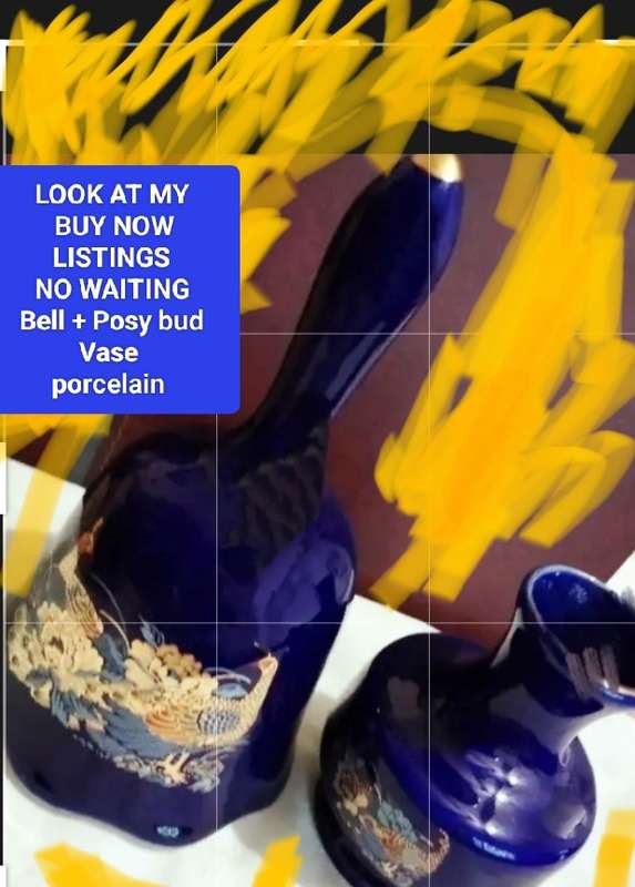 Bell+Bud Vase Oriental KUTANI style Cobalt Gilt Peacock+Lotus flowerLOOK at my BUY NOW-NO WAITING