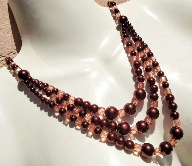 NECKLACE Bib  purple glass beads interspaced square lighter LOOK at my BUY NOW LISTINGS NO WAITING