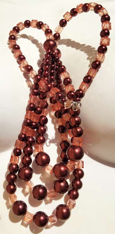NECKLACE Bib  purple glass beads interspaced square lighter LOOK at my BUY NOW LISTINGS NO WAITING