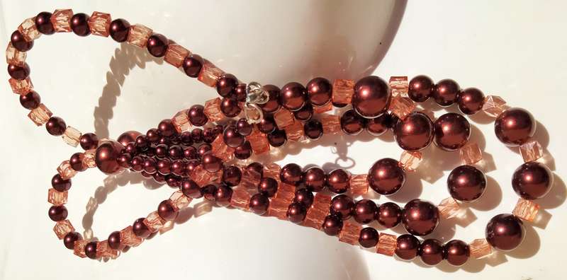 NECKLACE Bib  purple glass beads interspaced square lighter LOOK at my BUY NOW LISTINGS NO WAITING