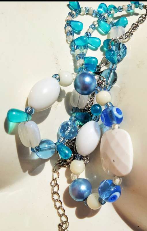1 Necklace Vintage Murano art glass beads+ acrylic LOOK AT MY BUY NOW LISTINGS NO WAITING