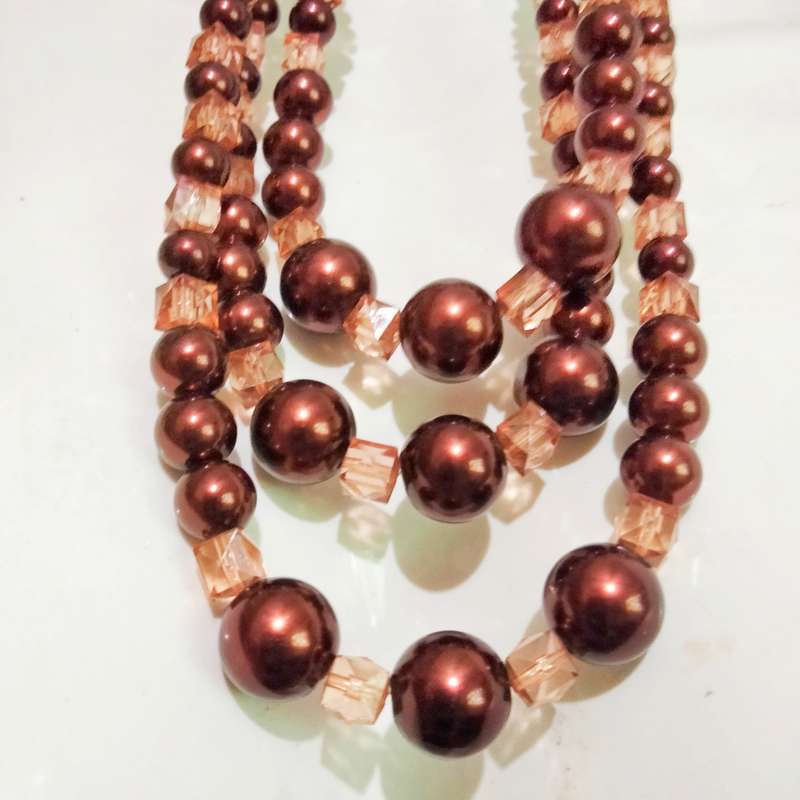 NECKLACE Bib  purple glass beads interspaced square lighter LOOK at my BUY NOW LISTINGS NO WAITING