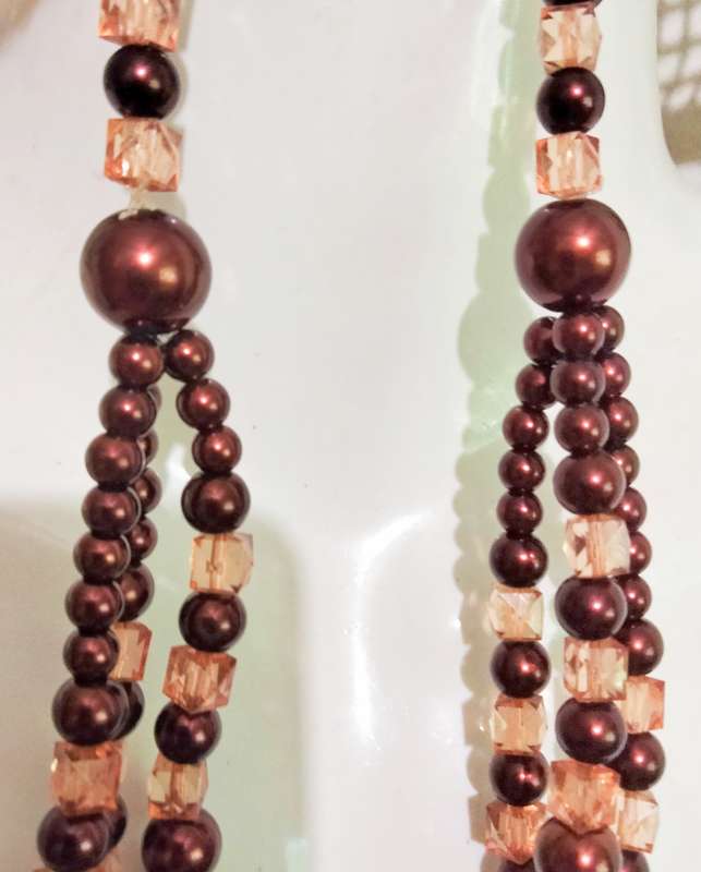 NECKLACE Bib  purple glass beads interspaced square lighter LOOK at my BUY NOW LISTINGS NO WAITING