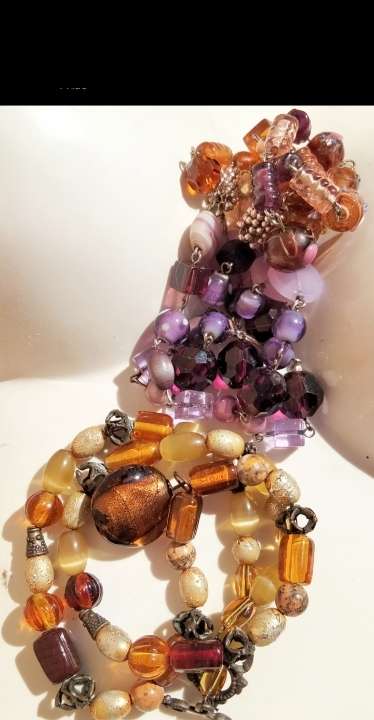 NECKLACE 3 different Munano -1 WEDDING Cake -1 lampwork glass-1 Art glass VTG -artistic beads mix