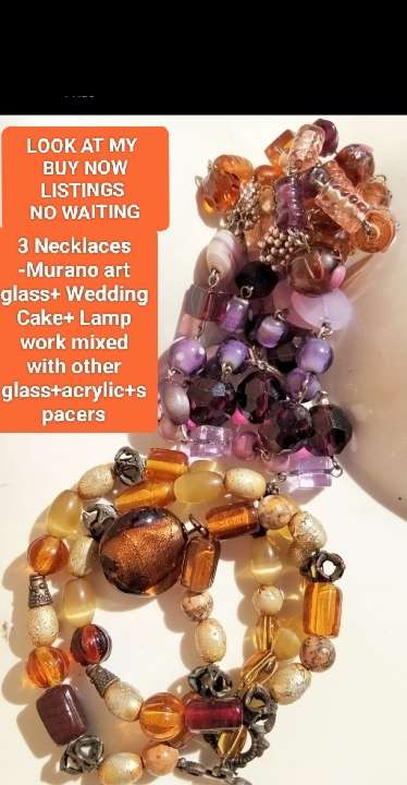NECKLACE 3 Munano -1 WEDDING Cake -1 lampwork glass-1 Art glass All 1 Bid