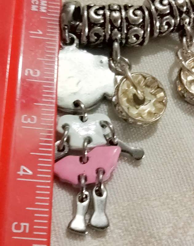 Bracelet 7 Part girl dangle articulated charm enamel pink+black+Crystals+1 fish enameled